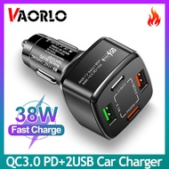 VAORLO Original 38W Fast Charging Car Charger 4 Port USB Charger Adapter PD+QC3.0 Cell Phone Charger 12V 24V Fast Charging Suitable For All Smartphones
