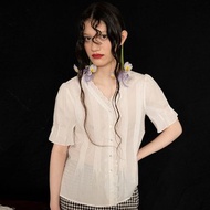 mintcheese 日產60支薄棉 法式細風琴褶古典v領浪漫襯衫