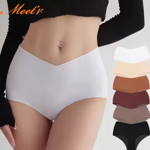Meet'r Women’s Seamless Ice Silk Yoga Underwear High Waist V Shape Breathable Quick Dry Lingerie Pan