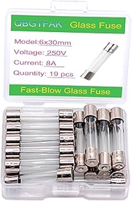 QBGTFAK 19 Pcs 6x30mm 8 A 8 amp 250 V 0.24x1.18 Inch Volt F8AL250V Fast-Blow Glass Fuses (8A)