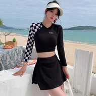 jqk ชุดว่ายน้ําผู้หญิงแขนยาว+กระโปรง ทูพีช  เอวสูง รุ่น 0239