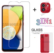 (3 In 1) ฟิล์มกันรอยกระจกนิรภัยสำหรับ Samsung Galaxy A03ฟิล์มกันรอยกระจกนิรภัยใส + ฟิล์มติดกล้อง + ฟ