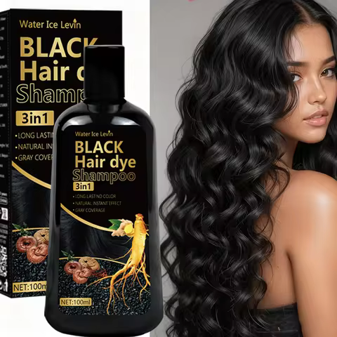 Black Hair Dye Shampoo 3in1 with Ginger & Biotin - Long Lasting Color & Gray Coverage for Vibrant Ha