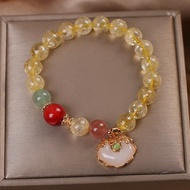 Korean Style Natural Yellow Crystal Jade Ruyi Pendant Bracelet for Women, Golden Hair Crystal Bracel