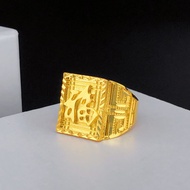 Sand Gold Men's Ring Opening Fortune Fortune Dragon Character Solid 999 Gold Color Ring Gold Boss Ri