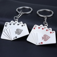 Lucky Hearts Spades A Poker Keychain Metal Playing Cards Keyring Backpack Car Key Pendant Gift