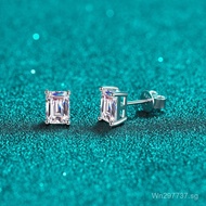 Moissanite pt950Manufacturer's Women925Inlaid Earrings Exquisite Rectangular Chamfer Plated Wholesal