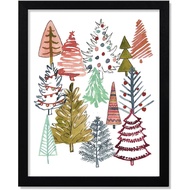 Whaline Christmas Framed Wall Art Colorful Xmas Tree Canvas Art Prints Painting Ready to Hang Wall D