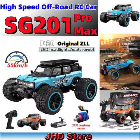 JHD For ZLL SG201MAX SG201PRO 1:20 55KM/H 2.4G RC Car With LED Light 4WD Brushless Electric High Spe