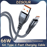 DISOUR 6A 66W Fast Charge USB-A To Type C Cable Nylon Braid Phone Charger Cord 0.5/1/2/3M USB C Data Charging Cable For Xiaomi Samsung OPPO Huawei