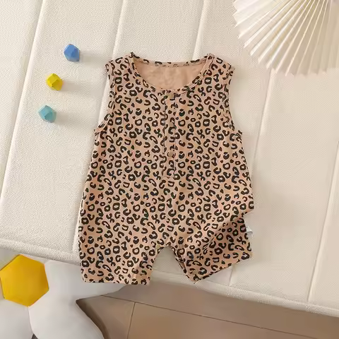 0-3Y Boys Girls Leopard Print Bodysuit 2026 Summer Baby Sleeveless O-neck Short Romper Newborn One-p