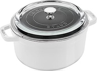 STAUB Cast Iron Dutch Oven 4-qt Round Cocotte with Glass Lid, Made in France, Serves 3-4, White