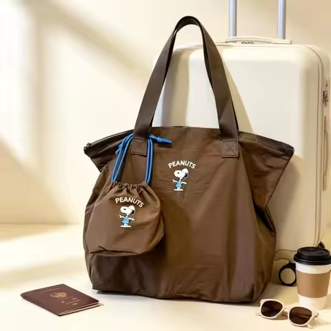 Snoopy Shoulder Bag Large Capacity Cartoon Handbag Travel Tote Bag Small Drawstring Pouch Attached C