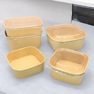 15pcs Kraft Square Rectangle Paper Bowl Box with Lid Disposable Kraft Takeout Meal Box Pastry Bento 