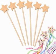 Gadpiparty Halloween Costume Pack of 6 Wooden Star Fairy Wands Made of Unpainted Wood, Make Your Own