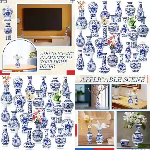 Vintage Blue & White Porcelain Mini Vase, Handcrafted Chinese Chinoiserie Bud Vase for Home & Office