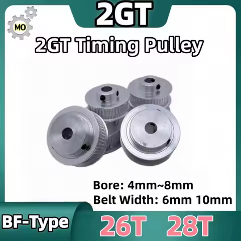 GT2 Timing Pulley BF Type 26Teeth 28Teeth Bore 4mm~8mm Belt Width 6mm 10mm GT2 Belt Pulley 26T 28T 2
