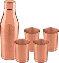 Attro Aarogyam Amulya Carving Finish Joint-Less Copper Water Bottle with 4 Glasses for Improves Immunity, Nervous &amp; Digestive System - 1000 ml