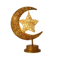Lampu Hias Meja LED berbentuk Bulan Bintang cahaya Warm White 3000 K bahan Besi dan Rotan