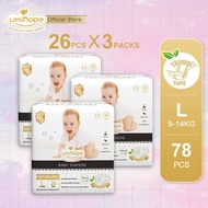 Unihope Natural Pro Baby Diapers Tape Ultra Thin Skin Friendly M (84 Pcs/3 Packs)