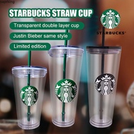 Classic Starbucks Tumbler Straw Cup Double Layer Plastic Cold Cup Reusable Straw Transparent 473/710ml SPA1