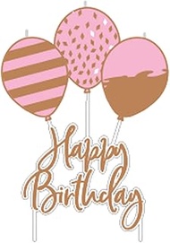 Amscan 9906365 Cake Candle Rose Gold Birthday Size 6.2 x 11.3 cm Candle Plug with Happy Birthday Tex