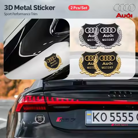 2PC 3D Metal Auto Styling Logo Car Sticker Badge Emblem Decal For Audi Sline A4 B7 B8 B9 A3 8P 8V 8L