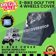 E BIKE GOLF TYPE FULL COVER FOUR WHEELS WITH BACK PASSENGER SEAT AND ROOF WATER REPELLANT SCRATCH AND DUST PROOF BUILT IN BAG WITH FREE MOTOR COVER