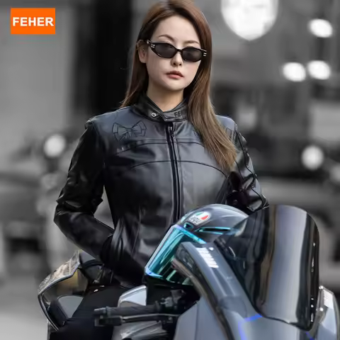 FEHER Motorcycle Leather Jacket JK-220A Women's All-season Waterproof Riding Jacket with Removable W