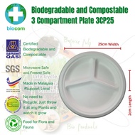 50pcs Biodegradable and Compostable 3 Compartment Plate 1BC3CP25 Sugarcane Plate Disposable Microwav