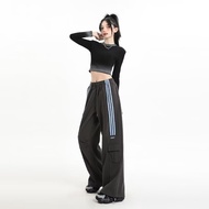 tracksuit tracksuit woman seluar track American Retro Stripe Women's Loose Wide-Leg Sweatpants
