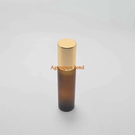Roll On 10 Ml Amber Frost Plain Shiny Gold Stainless Cap / Glass Bottle / Perfume Bottle / Wind Oil 