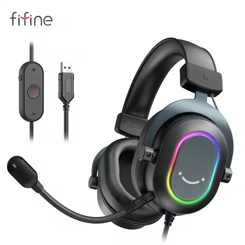 Fifine Dynamic RGB Gaming Headset with Mic Over-Ear Headphones 7.1 Surround Sound PC PS4 PS5 3 EQ Op
