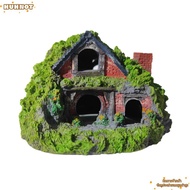 HUHNOT Aquarium Decoration, Simulation Thatched House Hobbit House, Aquatic Resin Betta Hideout Cave