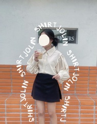 Cloudii 1st Collection : Let’s Fluff ! JOLIN SHIRT  เสื้อเชิ้ตลายทางทรงโอเวอร์ไซส์ (สีครีม)