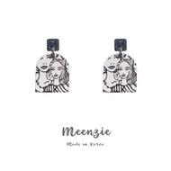 S925 Black White Lady Geometric Earring • Dangle Earring • Statement Earring