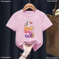 New Colorful Flowers Unicorn Print Birthday Tshirt Present Number 5 Year Old T-Shirt Little Girl Clo