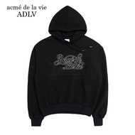 Acme de la vie | เสื้อสเวตเตอร์ฮู้ดคอกลมปักลายตัวอักษร ADLV สำหรับผู้ชายและผู้หญิง ทรงหลวม แขนยาว ปก