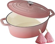 Enameled Cast Iron Dutch Oven - 9.3QT Pot with Lid Cookbook & Cotton Potholders, Heavy-Duty Cookware