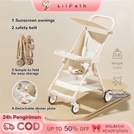 Beige Foldable baby stroller 4 wheels 360 degree rotation lightweight travel baby stroller