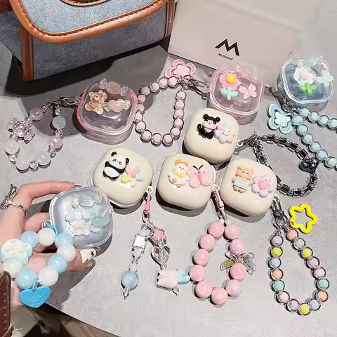 3D Flower Butterfly Transparent Case For Samsung Galaxy Buds Live 2 Pro FE Cute Bear Protective Earp