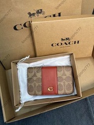 Coach蔻馳女短夾中款淺卡其白零錢包