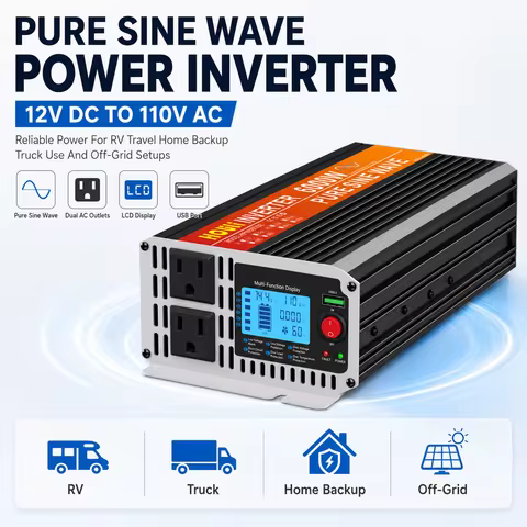 HOULI Pure Sine Wave Power Inverter 2000W 3000W 4000W 5000W 12V DC To 110V AC For RV Truck