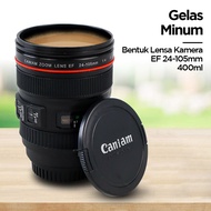 EF 24 105mm 400ml Black Camera Lens-Shaped Drinking Glass