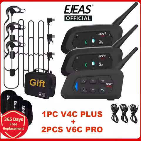 EJEAS V4C PLUS+2PCS V6C PRO 1200M Full Duplex Bluetooth Headset Football Conference Intercom 3 User 