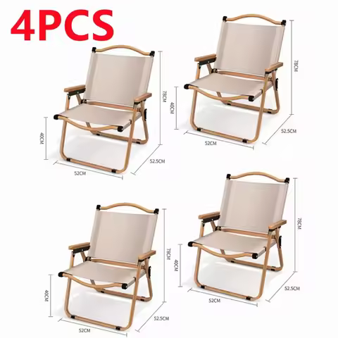 4/2/1PCS-khaki Camping Chair Portable Outdoor Aluminum Alloy Wood Grain Folding Camping Equipment Ke