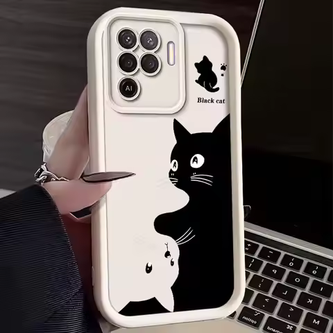 Cute Painted Cat Phone Case For OPPO A94 Reno 5 F F19 Pro Reno5 Lite Matte Soft Silicone Shockproof 