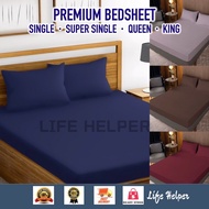 PREMIUM COTTON BEDSHEET FITTED BEDSHEET PLAIN BEDSHEET SINGLE SUPER SINGLE QUEEN KING CADAR CADAR GE