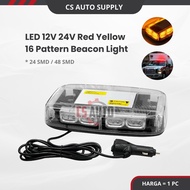 LED 12V 24V 16 Pattern 24smd Red Light Beacon 48smd Yellow Light Beacon Truck Lorry Trailer Emergenc