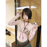 y2k y2k Women's Clothing Translucent Tops Hot Girls Yabi Niche y2k Printed Double-Sided Mesh Design 